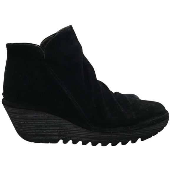 Fly London Yip Black Suede Platform Wedge Ankle Bootie Women's Size 41 - Picture 1 of 10